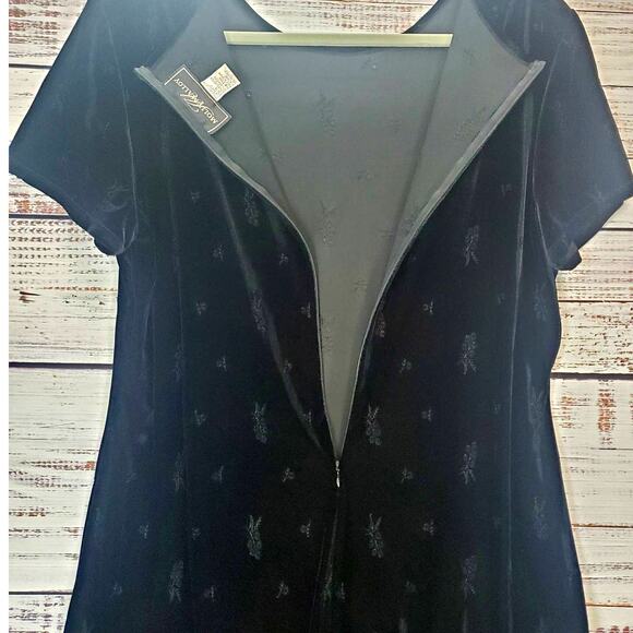 Vtg Molly Malloy 16 Black Crushed Velvet Party Dress Whimsigoth Floral Embossed - Picture 7 of 14